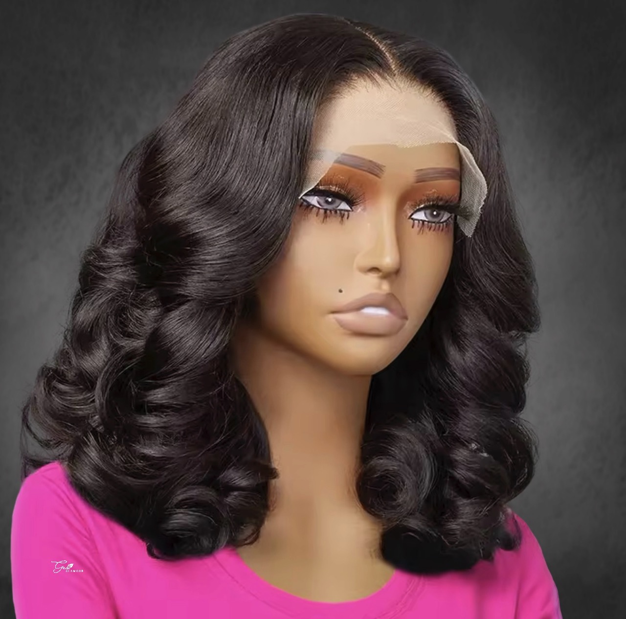 14"bouncy wig (natural black)(hd 5*5 closure)